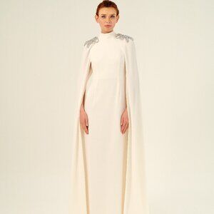 John Paul Ataker 3842-2958-0001 Size 10/44 White Cape Dress